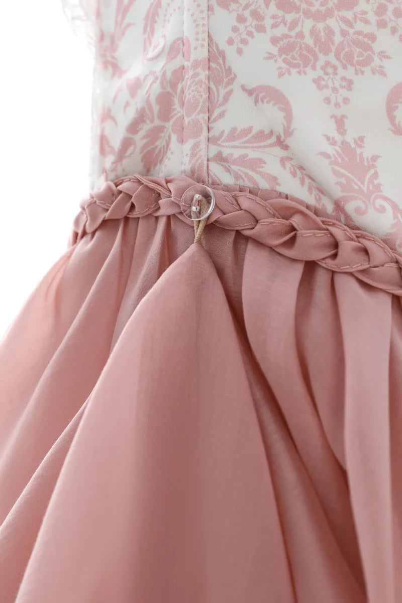 Jeanne pink satin maxi dress with print