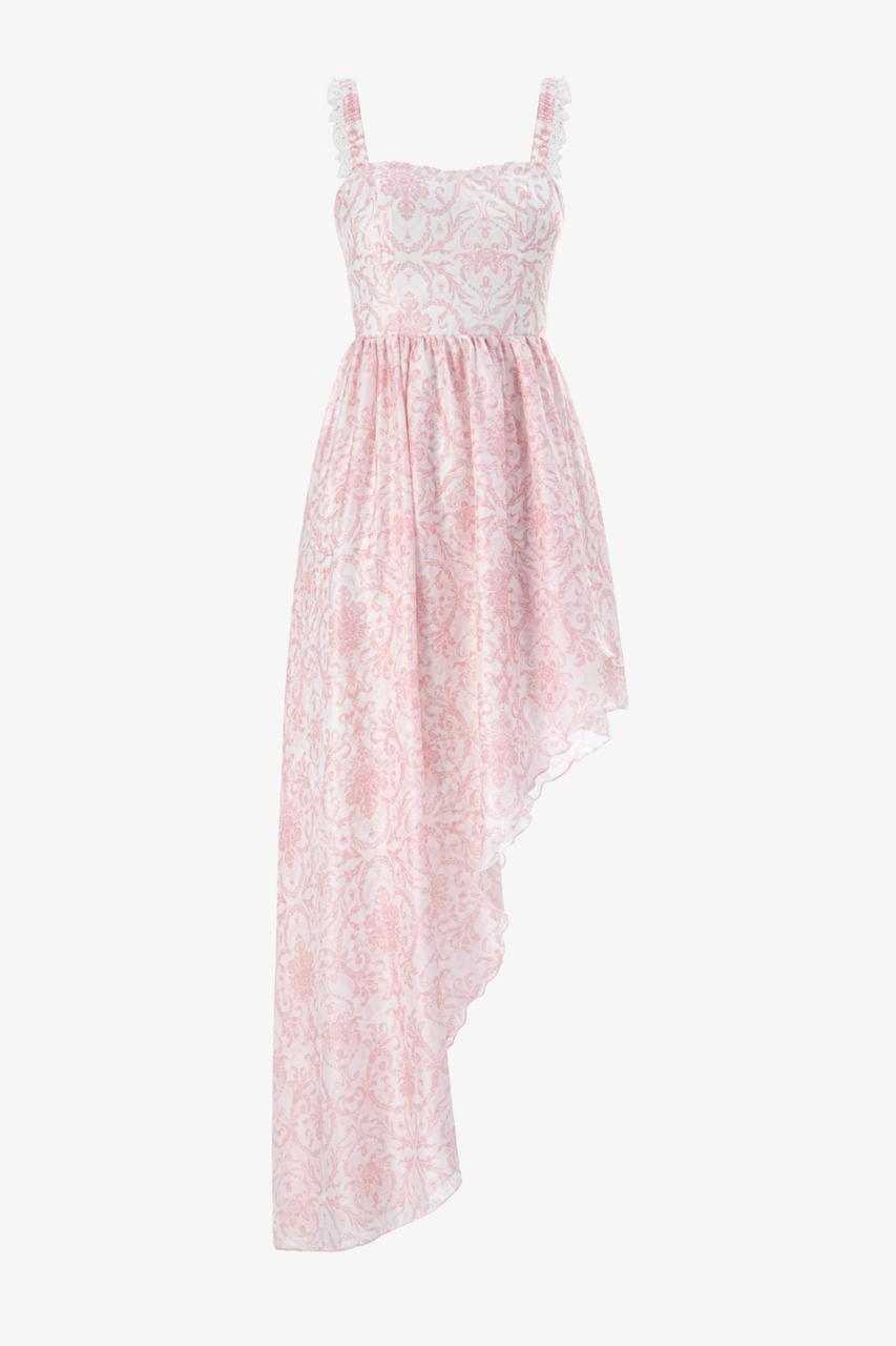 Romantic asymmetrical evening dress in organza