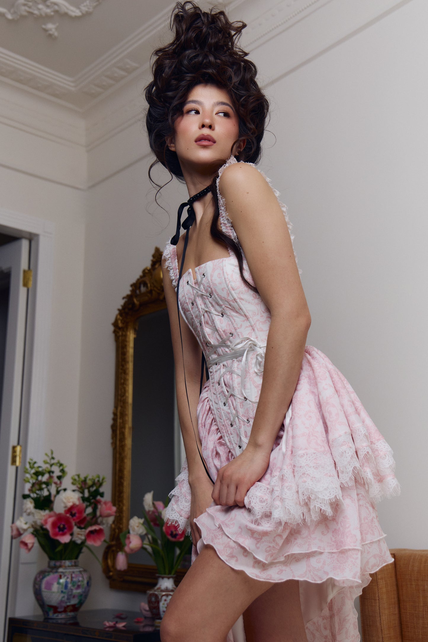 Premium organza corset dress with modern asymmetrical design