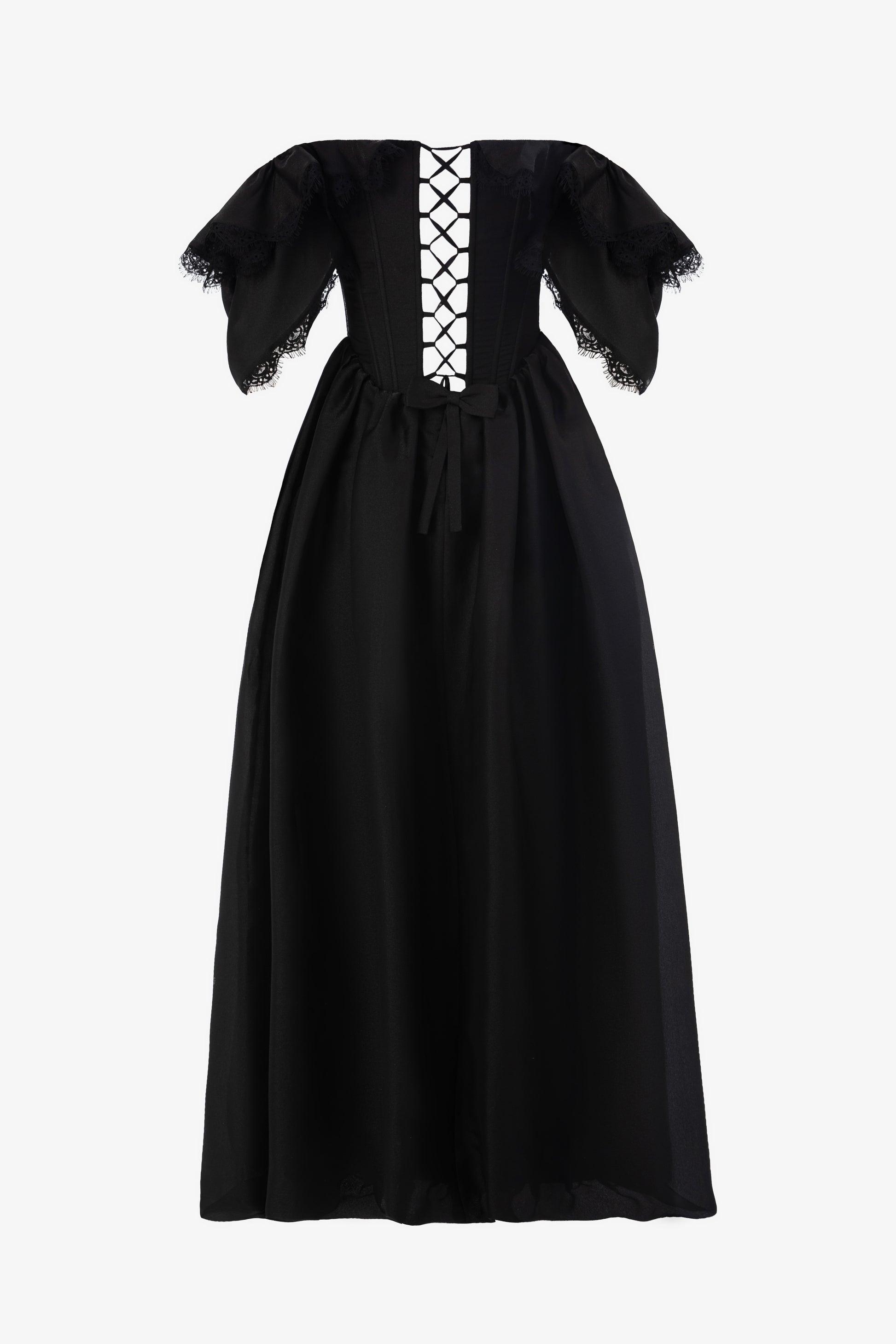 Black crepe chiffon dress with artistic print details