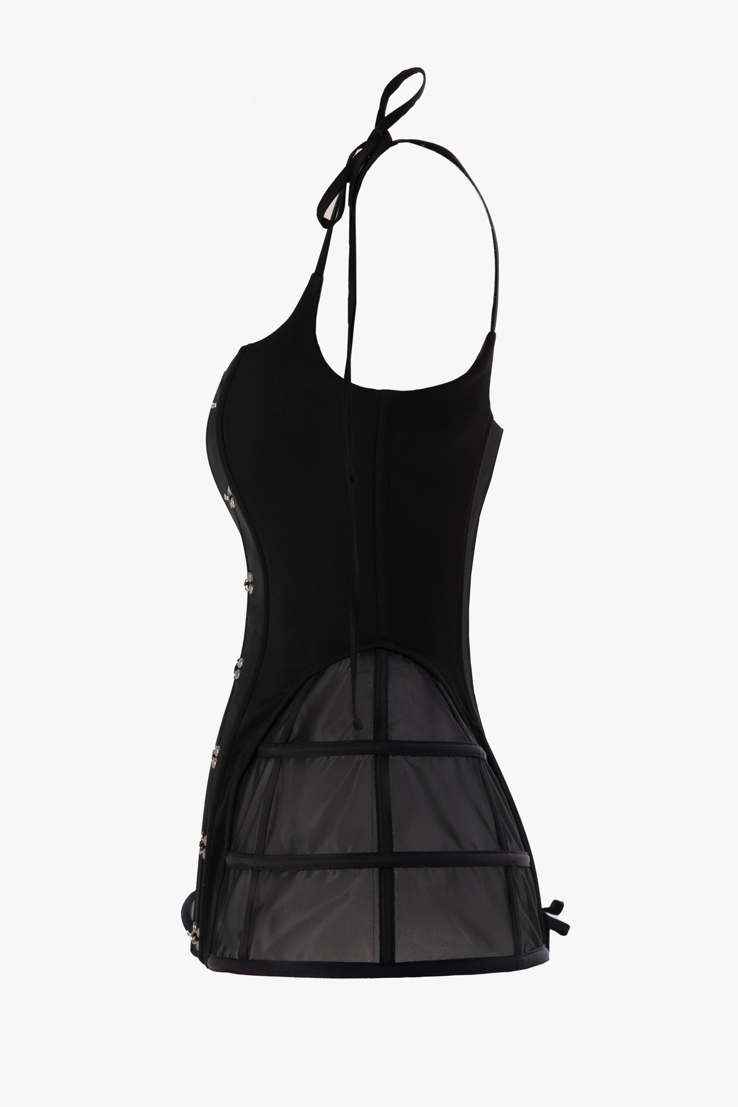 Designer black satin corset for evening occasions