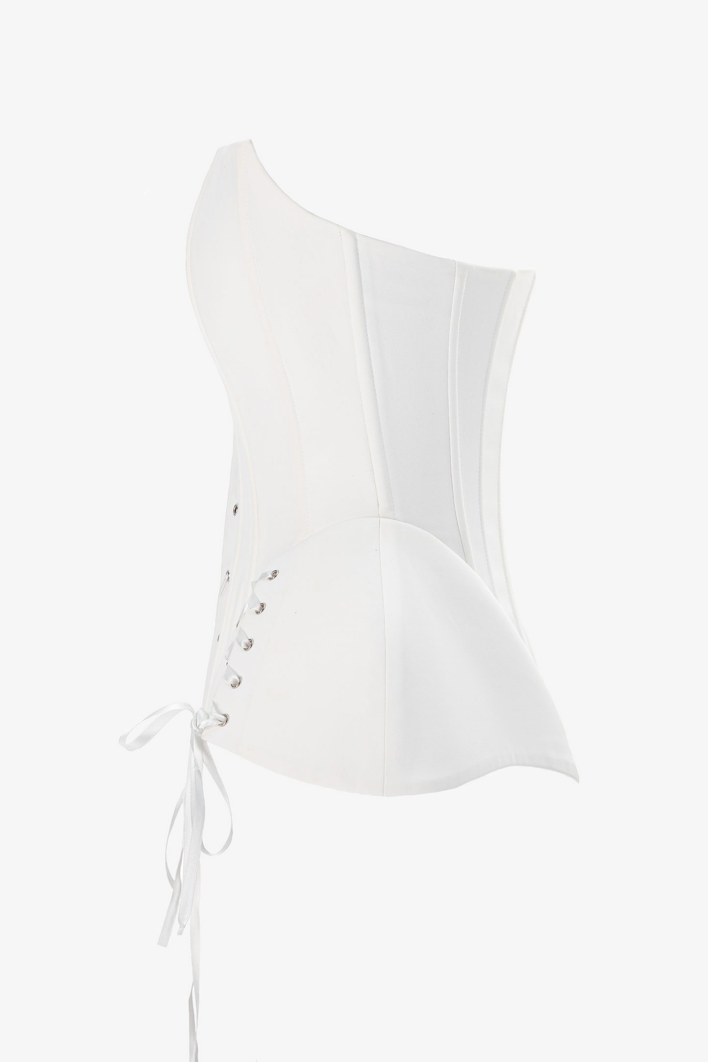 Luxury ivory corset with tailored peplum side view