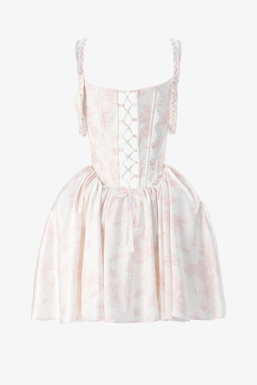 Back view of Charlotte ivory satin mini dress