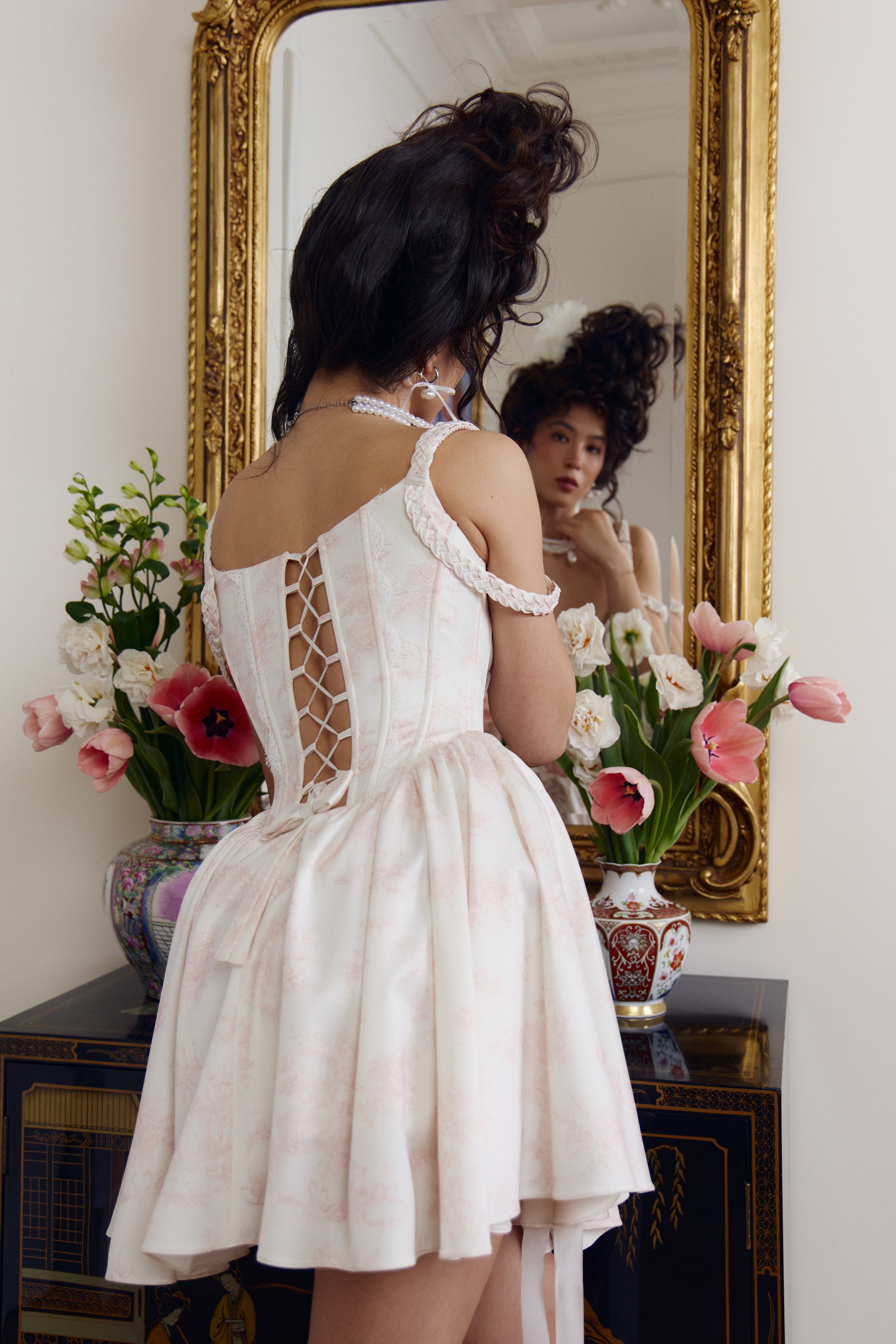 Charlotte Ivory Satin Mini Dress