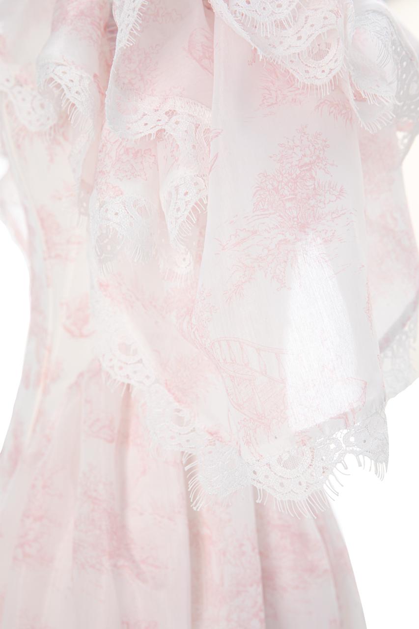 Close view of Lamballe ivory organza maxi dress