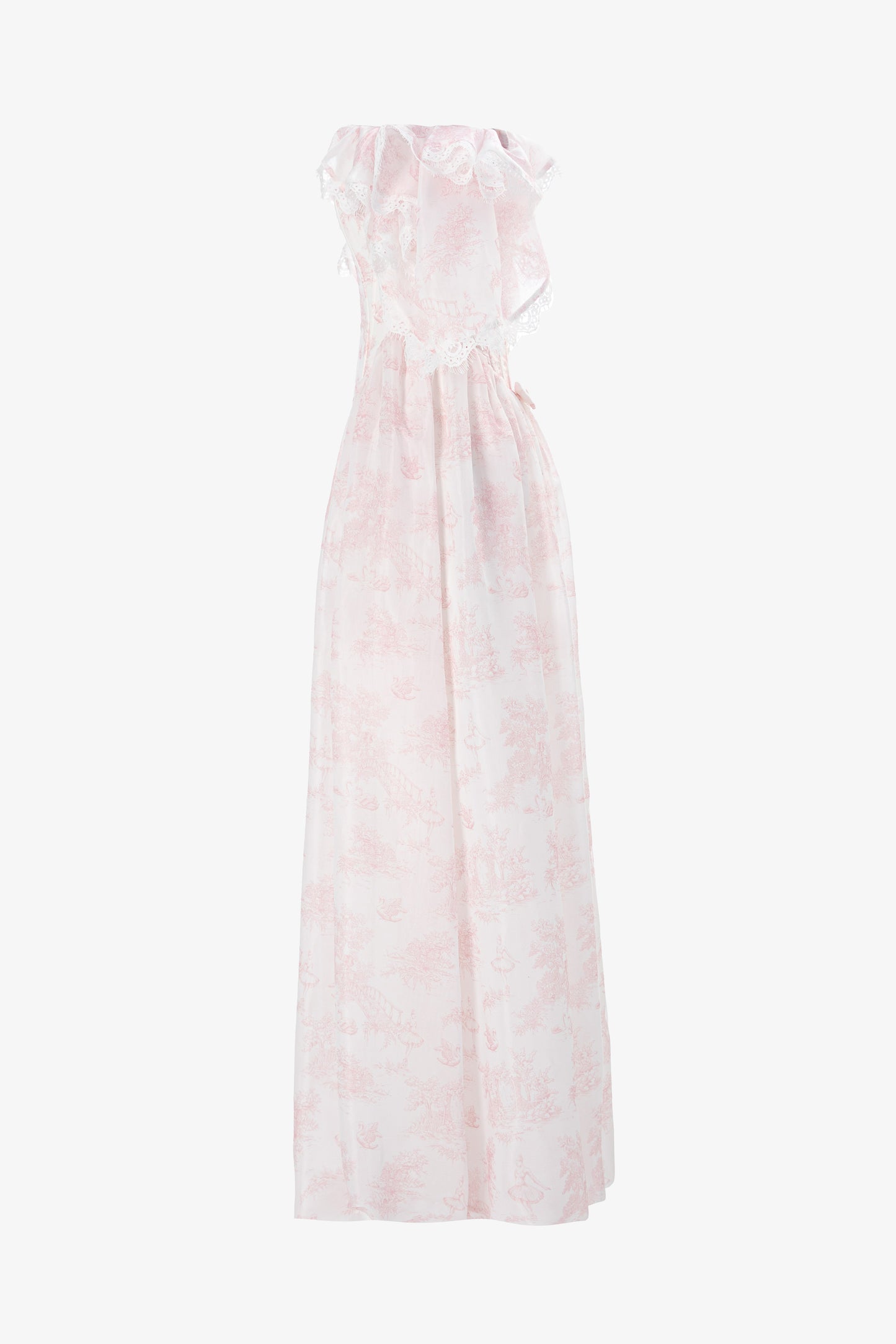 Side view of Lamballe ivory organza maxi dress