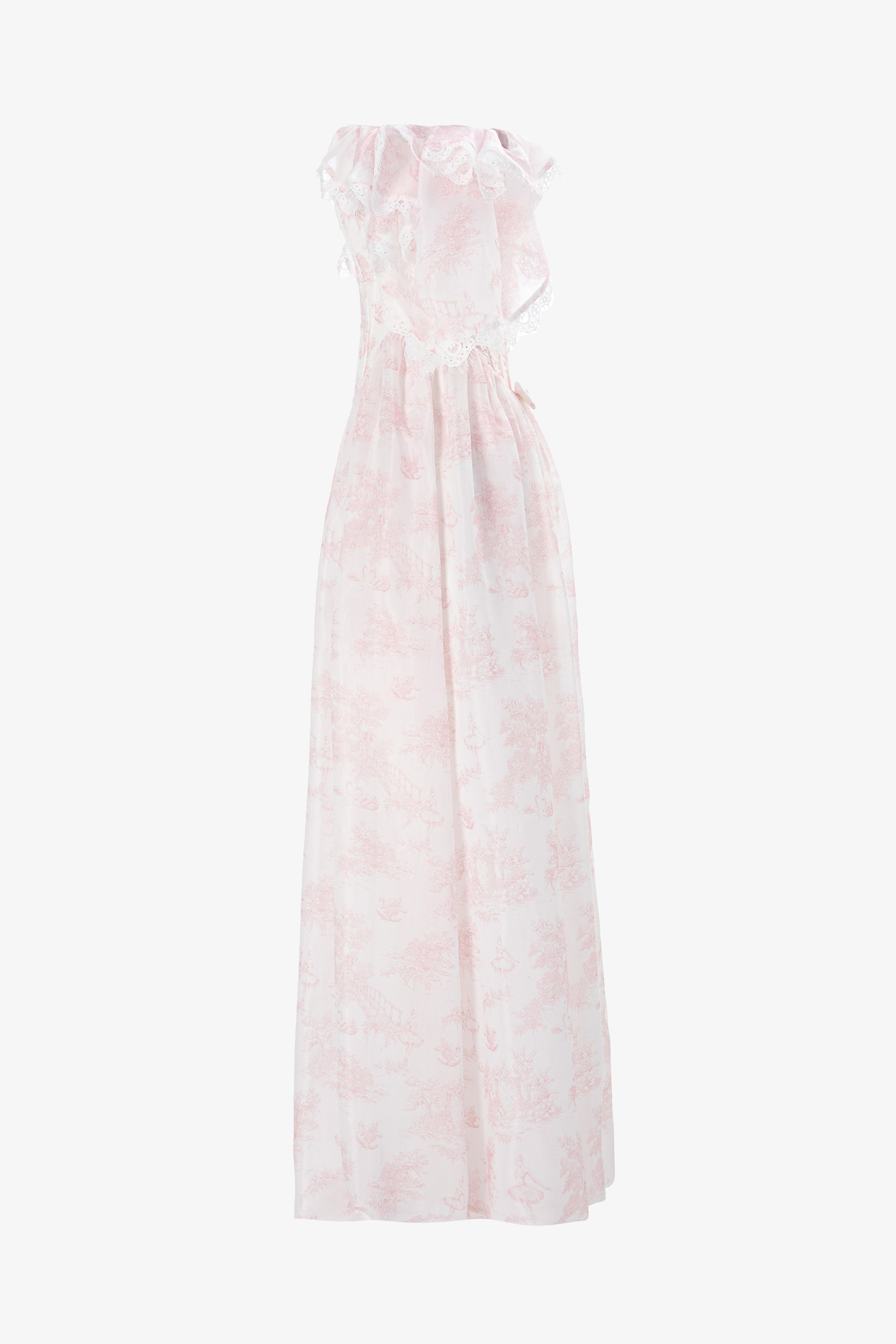 Side view of Lamballe ivory organza maxi dress