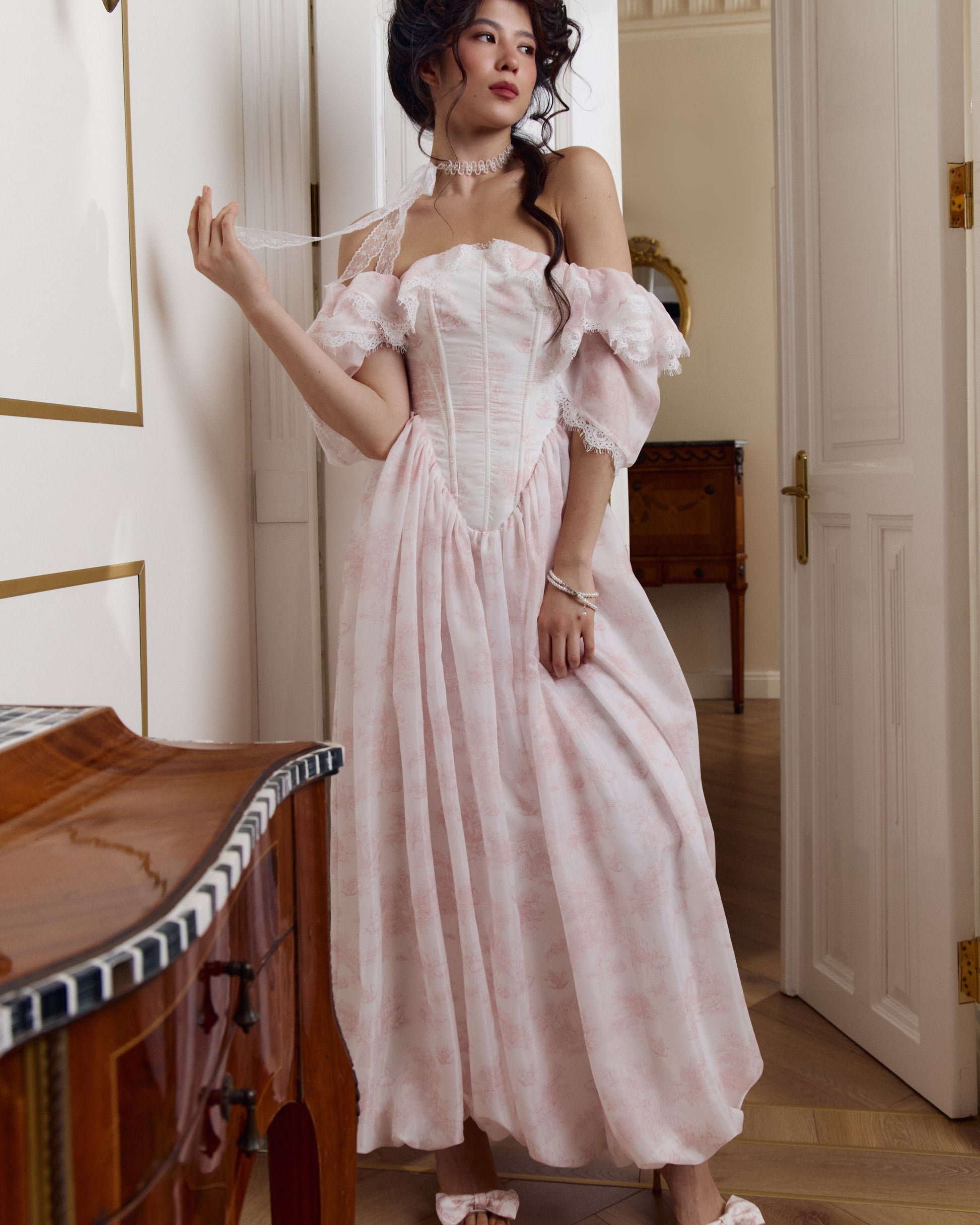 Lamballe Ivory Organza Maxi Dress