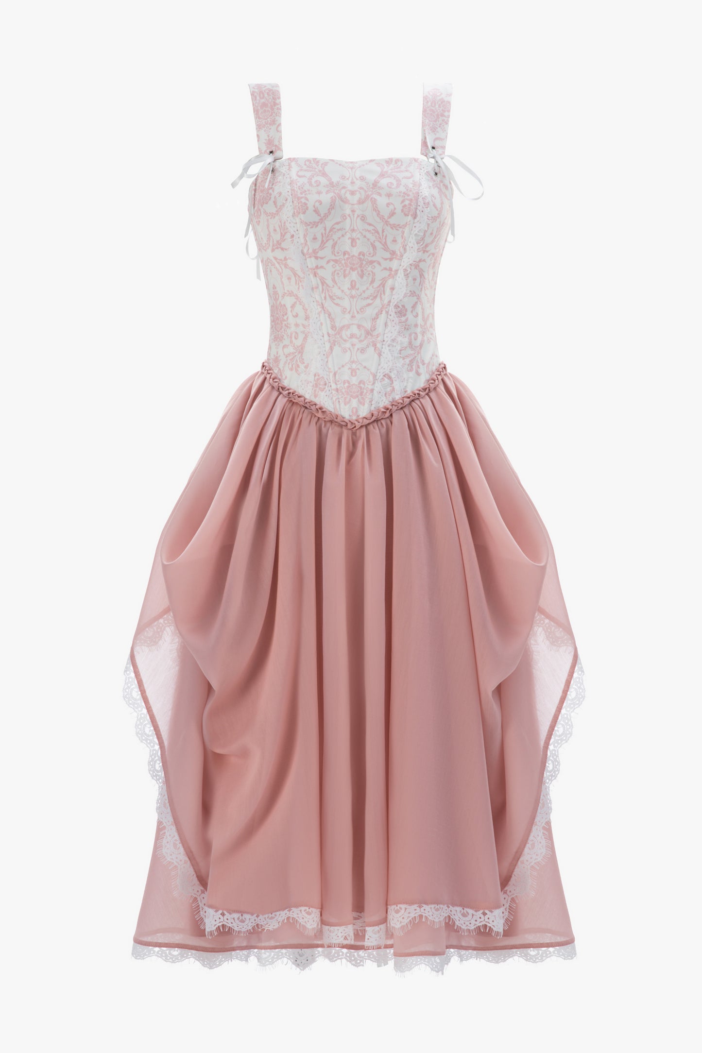 Jeanne pink satin maxi dress with print