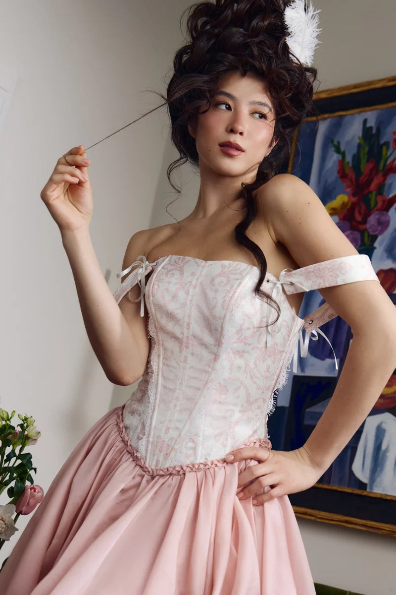Jeanne pink satin maxi dress with print