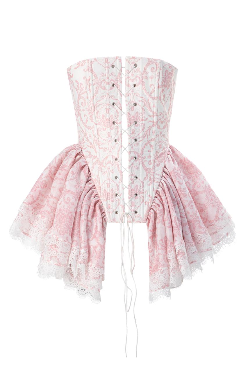 Printed corset with feminine romantic aesthetic