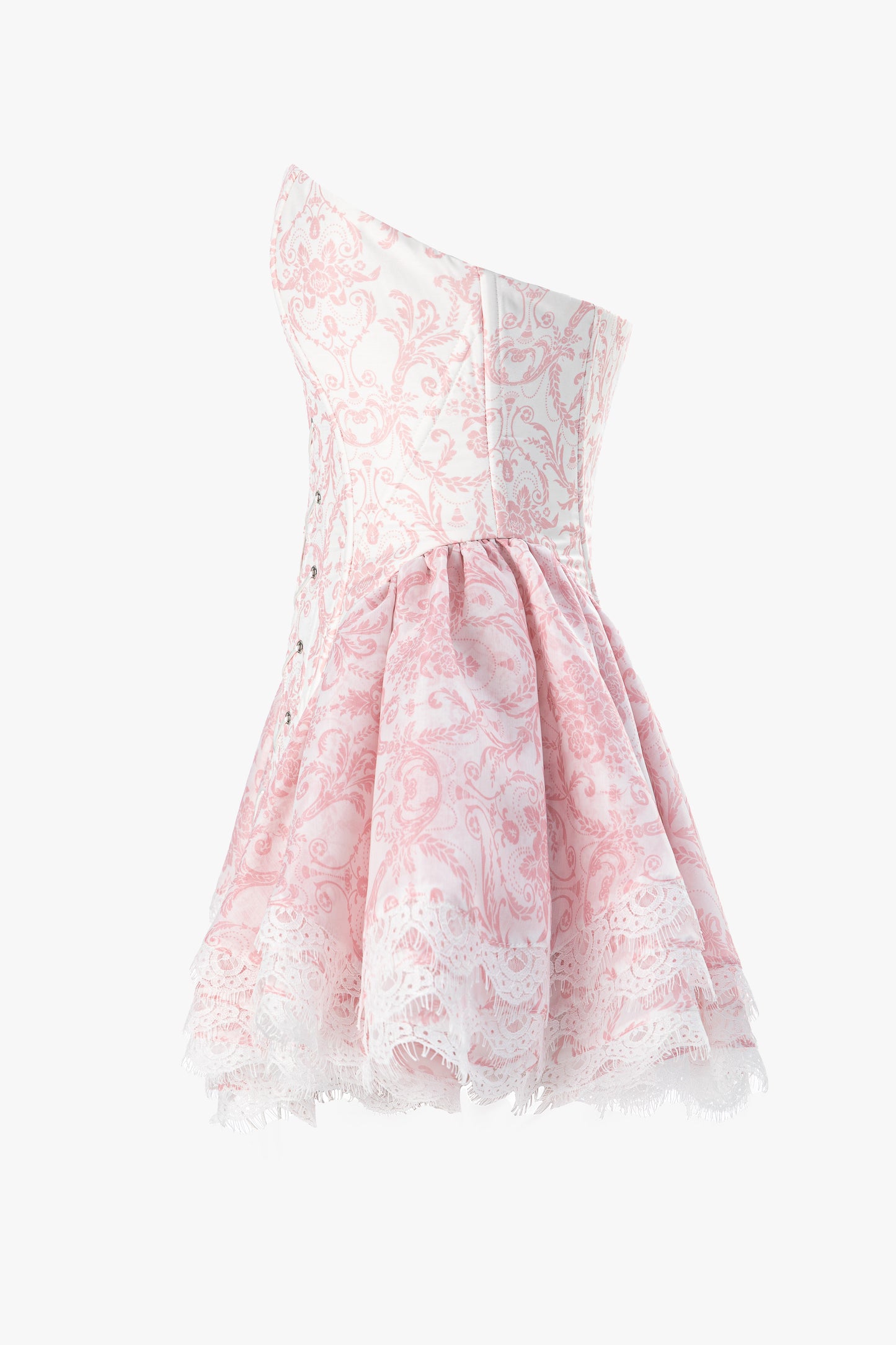 White designer corset with exclusive floral artwork side view