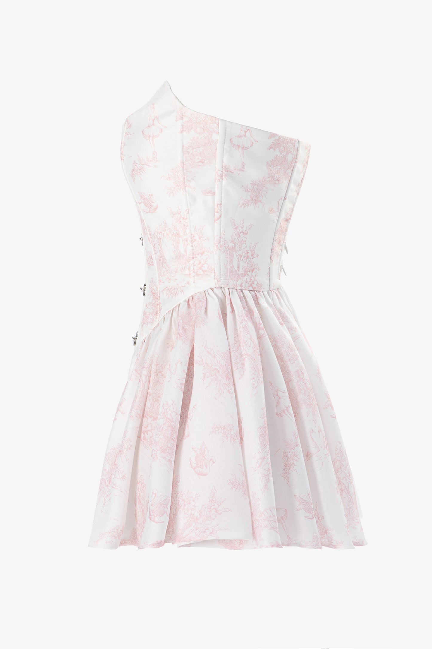 Designer corset and mini skirt in satin side view