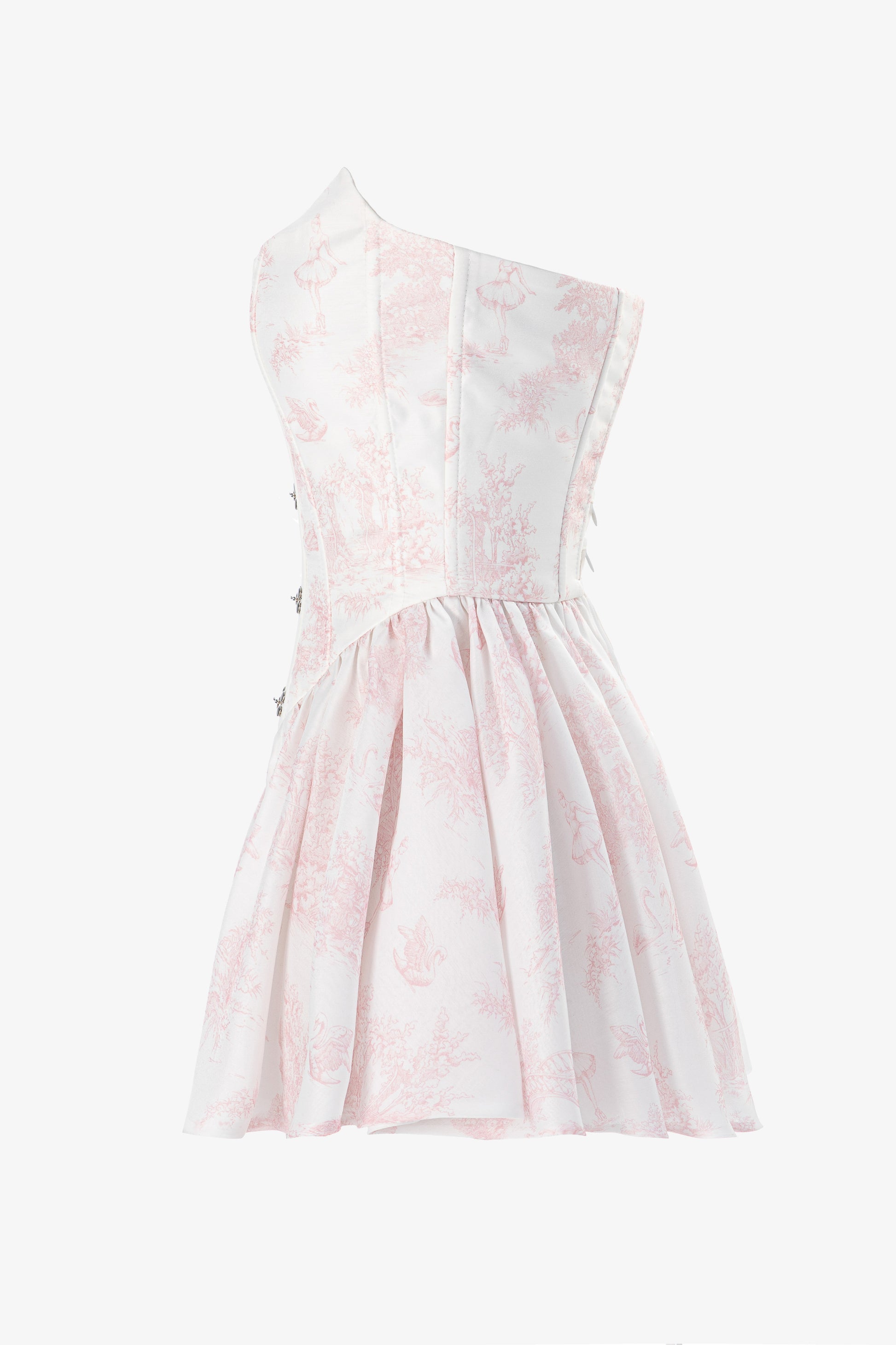 Designer corset and mini skirt in satin side view