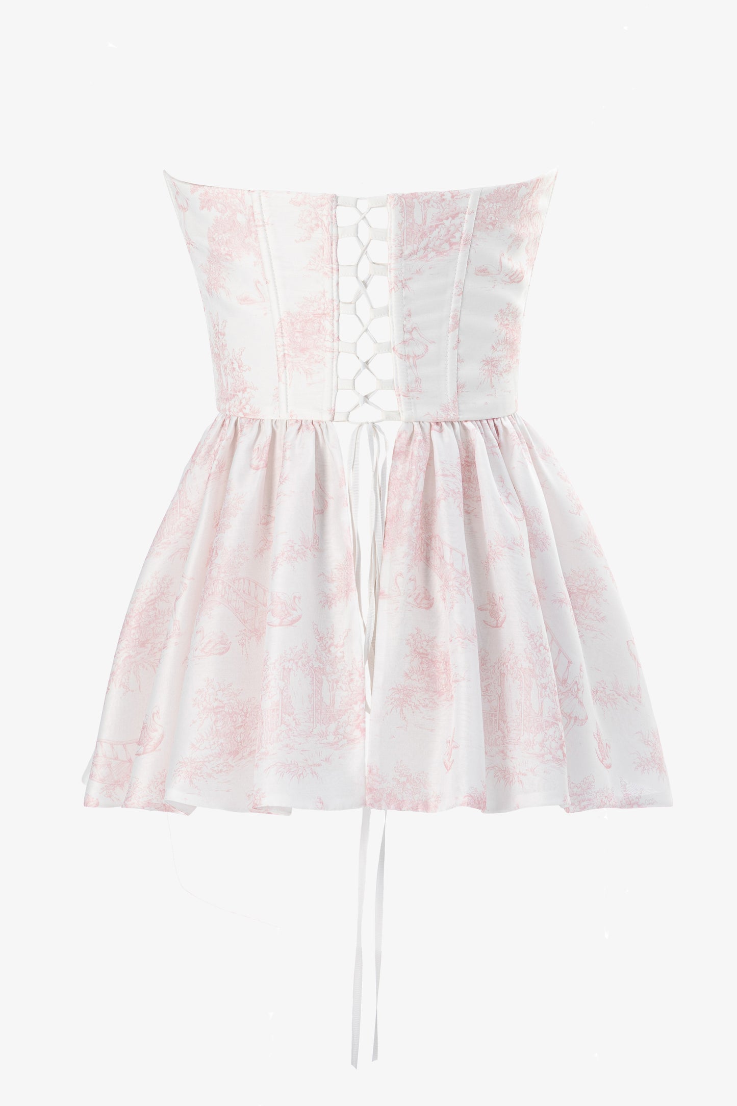 Chic ivory satin corset with mini skirt back view