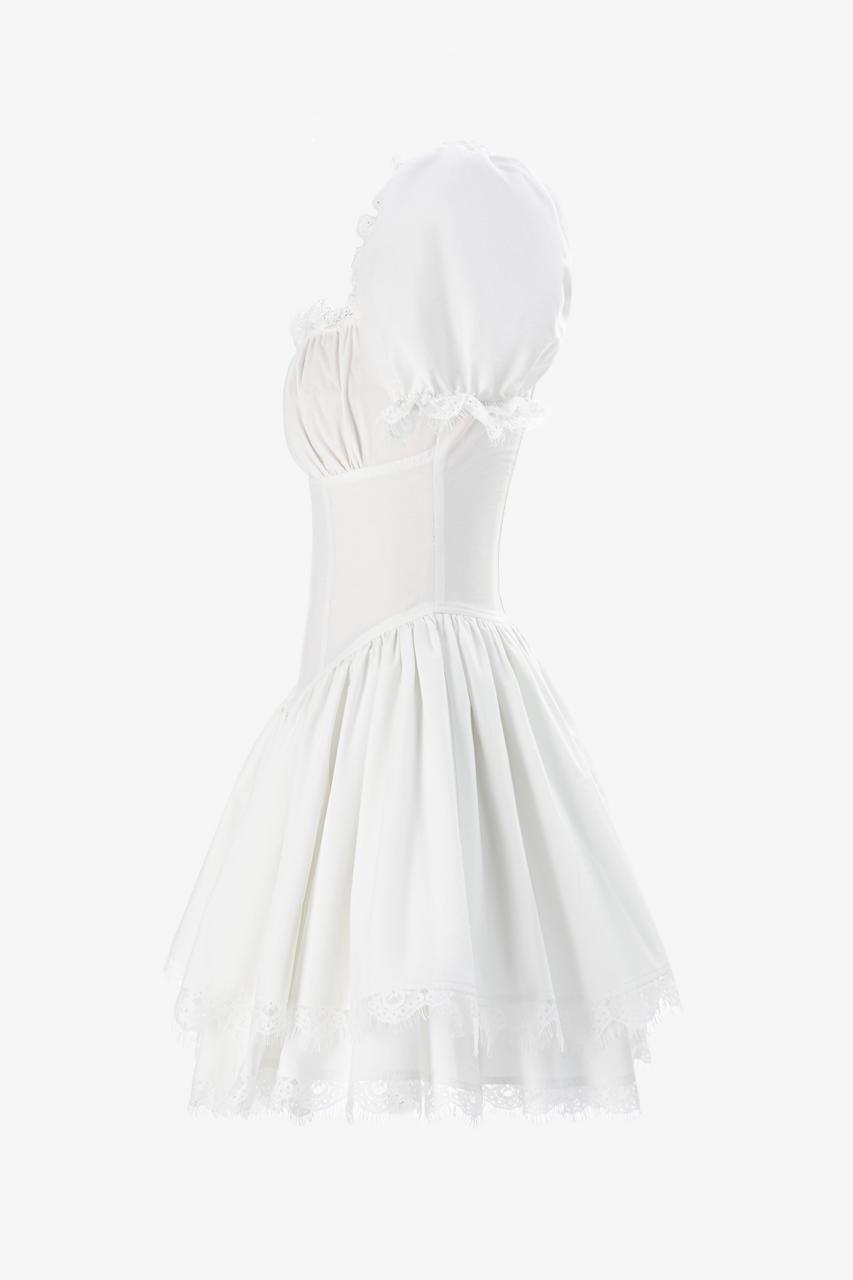 White cotton mini dress side view
